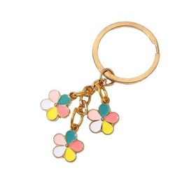 Flowers Charms Enamelled Keychain Chain Tassel Keyring For Women Girls Gifts Purse Bag Accessories 1221085