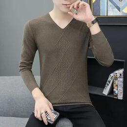 Men's Sweaters Knit Sweater Male Plaid V Neck Clothing Argyle Brown Pullovers Long Sleeve Ugly Knitwears Korean 2024 Autumn Casual X