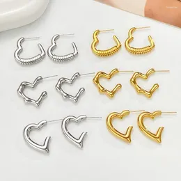 Hoop Earrings 2024 Geometry Gold Plated Irregular Heart For Women Fashion Retro Creative C-Shaped Punk Jewelry Gifts