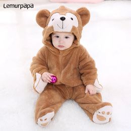 Baby Boy Girl Clothes Romper Onesie born Cartoon Bear Costume Funny Rompers Flannel Warm Winter Infant Clothing 240119