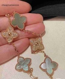 Original 1to1 Van CA Fourleaf High version clover Five flower Bracelet Female Double sided Grey Fritillaria 18k Rose Gold Bone Chain Advanced Plating Item 1IG42SI