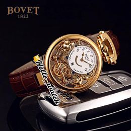 40mm Bovet 1822 Tourbillon Amadeo Fleurie Watches Quartz Mens Watch Yellow Gold Case Skeleton Dial Brown Leather Strap HWBT Hello 2217