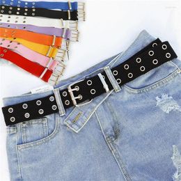 Belts 2024 Design Wide Canvas Double Grommet Hole Buckle Men Leather Belt Women's For Brown Patchwork Jeans Woman