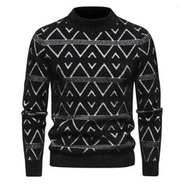 Men's Sweaters Men Knitting Tops Ribbed Cuff Sweater Geometric Pattern Knit Soft Warm O-neck Pullover For Autumn Winter Fashion
