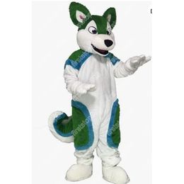 Green and Blue Husky Dog Mascot Cartoon Anime theme character Unisex Adults Size Advertising Props Christmas Party Outdoor Outfit Suit