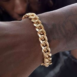 Classic Simple Stainless Steel Gold Plated Smooth Thick Chain Bracelet 5mm Cuban Link Bracelet Hip Hop Men Jewellery