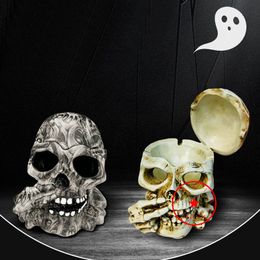 Newest COOL Resin Ghost Head Smoking Ashtrays Skull Shape Portable Herb Tobacco Cigarette Cigar Holder Desktop Support Stand Ash Soot Container Ashtray DHL