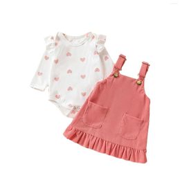 Clothing Sets 0-18M Born Baby Girls Heart Print Clothes Outfits Cotton Long Sleeve Romper Tops Sleeveless Skirts Headband 3Pcs Spring