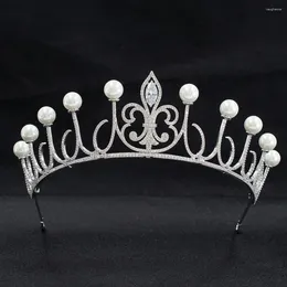 Hair Clips Gorgeous Cubic Zirconia Pearls Wedding Bridal Princess Tiara Crown Diadem Women Jewellery Accessories CH10326