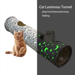 Boormachine Luminous Cat Tunnel Tube with Plush Ball Toy Collapsible Selfglowing Photoluminescence for Small Animals Rabbits Kitten Dogs