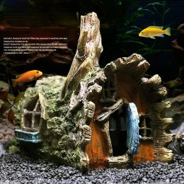 Decorations Fish Tank Micro Landscape Decoration Tree Root Wooden House Aquarium Ornament Fish Shrimp Reptile Turtle Shelter Cave Rockery