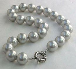 Necklaces 10MM GENUINE SILVER Grey SOUTH SEA SHELL PEARL ROUND GEMSTONE NECKLACE 18"