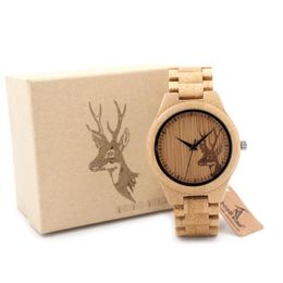BOBO BIRD Classic Bamboo Wooden Watch Elk Deer Head casual wristwatches bamboo band quartz watches for men women337A