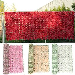 Decorative Flowers Artificial Cherry Blossom Leaf Panels Faux Privacy Fence Screen For Home Outdoor Garden Balcony Decoration