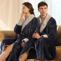 Womens Sleepwear Winter Couple Long Robe Kimono Bathrobe Gown Thickened Flannel Nightgown Loose Coral Fleece Lounge Wear Homewear