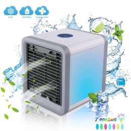 Purifiers Mini Air Conditioner Home Air Cooler 7 Colours Lights USB Mini Fan Office Portable Desktop Fans Humidifier Purifier for Bedroom