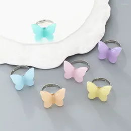 Cluster Rings Acrylic Butterfly Finger Ring For Women Fashion Simple Colourful Candy Resin Adjustable Animal Party Gift Jewellery