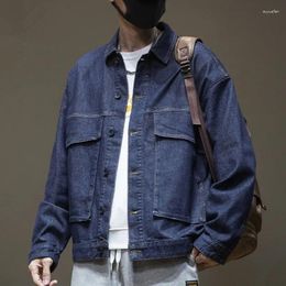 Men's Jackets Spring Autumn Dark Blue Denim Jacket Loose Causal Large Size Workwear Motorcycle Overcoat Male Clothes