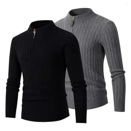 Men's Sweaters Men Knitted Sweater Thick Zipper With Half-high Collar Twist Texture Slim Fit Elastic Warm Winter Fall