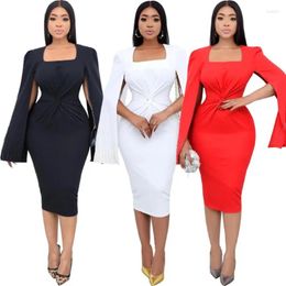 Ethnic Clothing African Dresses For Women Spring 2024 Elegant Cloak Sleeve Polyester Red White Black Party Bodycon Dress Dashiki Africa