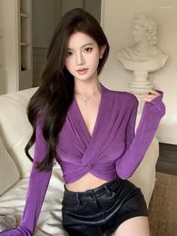 Women's Hoodies Korejepo Temperament Twisted Design Top Spicy Girl Style T Shirt Short High Waisted Revealing Navel Versatile Solid Colour