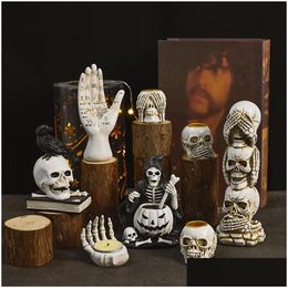 Decorative Objects Figurines Halloween Ghost Festival Skeleton Figure Ornaments And Horror Resin Crafts Small 230921 Drop Delivery Dhn0P
