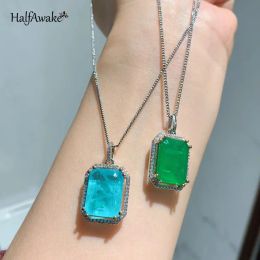 Pendants Classic Geometric Emerald Paraiba Tourmaline Sterling Silver Necklace For Women Wedding Gift Chain With Pendant Aesthetic Choker