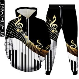 Musical Instrument Note Violin Headset Microphone Print 2Pc Suit Hoodies Trousers Sets Men Plus Size S-6XL Tracksuit Cloth 240124