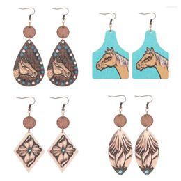 Dangle Earrings Boho Western Pattern Sunset Glow Cactus Horse Wood For Girl Rustic Wooden Cow Tag Jewelry Wholesale