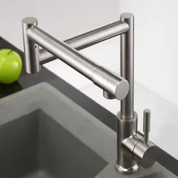 Bathroom Sink Faucets Stainless Steel Deck Mounted Kitchen Pot Filler Taps Swivel Folding Retractable Spout Stretch Basin Cold Tap