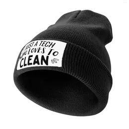 Berets Just A Tech Who Loves To Clean Housekeeping Cleaning Lady Knitted Cap Hat Man For The Sun Western Women's