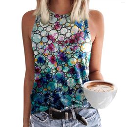 Women's Blouses Womens Crewneck Sleeveless Print Tank Tops Summer Casual Loose Fit Basic Shirts Beach Blouse