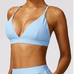 Yoga Outfit Deep V Sports Bra Women Push Up Gym Top Breathable Clothing Sport Underwear Female Workout Ribbing Sportswear