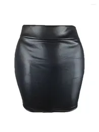 Skirts 2024 Women Summer Pu Mini Pencil Skirt Solid Black Package Hip Office Ladies Faux Leather Bodycon Sexy Faldas Mujer Moda