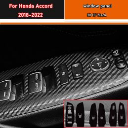 Car Styling Black Carbon Decal Car Window Lift Button Switch Panel Cover Trim Sticker 4 Pcs/Set For Honda Accord 2018-2022