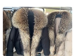women thick parkas white duck down jacket with hooded collar and raccoon fur placket made in China maomaokong