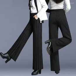 Women's Pants Autumn Striped Elegant High Waist Straight Wide Leg Casual Middle-Aged Office Lady Plush Thick Trousers Z270