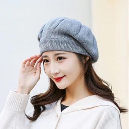 Berets Women Beret Sboy Hat Ladies Autumn WiWonter Warm Woollen Knitted Solid Colour Rhinestone Octagonal Hats Painter Casual Caps