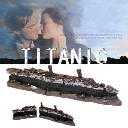 Decorations Titanic Wreck Ship Boat Aquarium Decoration Resin Artificial Fish Tank Sunk Boat Cruise Shipwreck Ornament Fish Hiding Cave