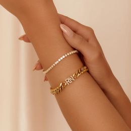 Bracelets Custom Crystal Initial Curb Bracelet Personalised Name Bracelet With Curb Chain 18K Gold Plated Jewellery Exquisite Gift For Women