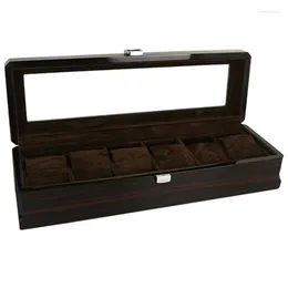 Watch Boxes Luxury 6 Slots Wooden Display Case Glass Topped Jewelry Organizer