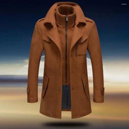 Men's Jackets Men Coat Streetwear Trench Turndown Collar Mid Length Pure Colour Jacket Stylish Buttons For Party