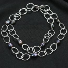 Necklaces GG Jewellery On Sale 040 37'' Natural Black Keshi Pearl Chain Long Necklace Handmade For Lady