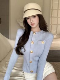 Women's Knits 2024 Spring Fashion Sweet Chic Knitted Women Sweater Cardigan Ladies Sexy Basic Pull Femme Fit Soft Warm Crop Tops