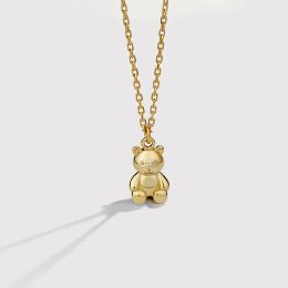 Necklaces 18K Gold Cute 100% Authentic 925 Sterling silver Teddy Bear Pendant Necklace Charm CF21072005
