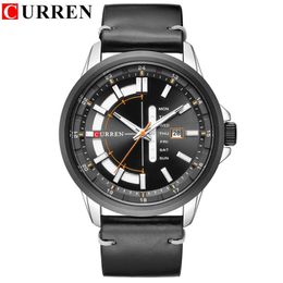 cwp 2021 CURREN Casual Leather Strap Business Wristwatches Classic Black Quartz Men's Watch Display Date and Week Waterproof 282i