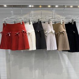 Skirts Winter Collection Rhinestone Bow Woolen Short Mini Pleated Skirt Women