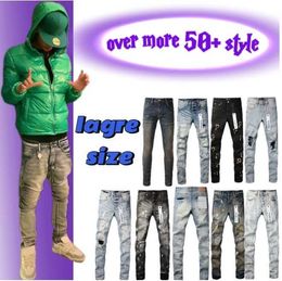 Designer Uomo Jeans viola Pantaloni piegati Strappo High Street Marchio Patch Strappato Denim Dritto Hip Hop Patchwork Graffiti Moda Nuovo Skinny Stretch Slim