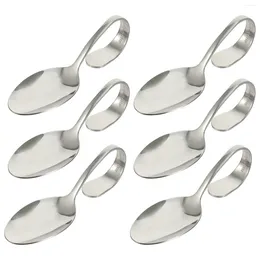 Forks 6 Pcs Curved Handle Spoon Buffet Serving Stainless Steel Rustproof Tableware Multipurpose