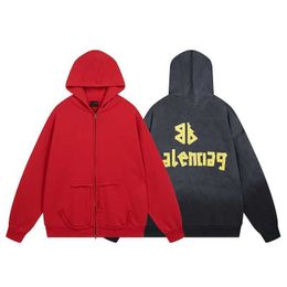 Men's Hoodies Sweatshirts High Version Paris Trendy Brand b Home Tape Direct Spray Printing Washed and Worn Out Zipper Cardigan Hoodie Coat